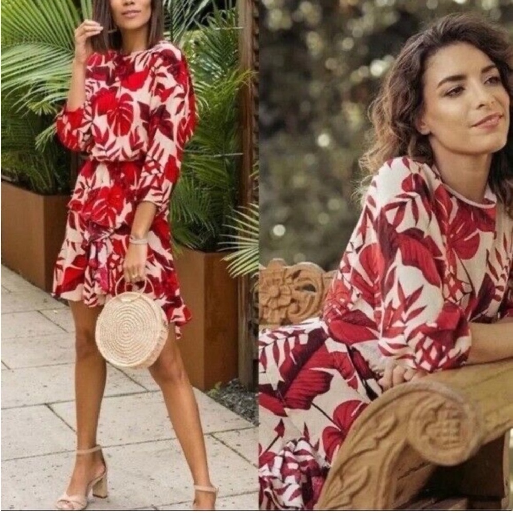 Johanna Ortiz x H&M Flounced Leaf Print Dress Sz Small